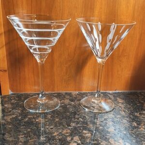 Mikasa Clear Etched Martini Glass Pair